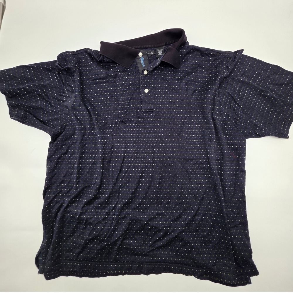 Classic Alan Flusser Golf Polo Shirt Men XL NavyBlue Mercerized Cotton Micro Dot